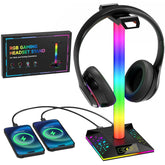 Headphone Stand Gaming Headset Holder RGB PC Gaming Accessories for Desk, Cool LED Headset Stand with 2 USB Charger for Gamer, Black